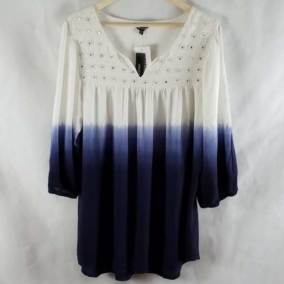 Unique Spectrum Tops - Unique hand dyed plus size 2X blue/white tunic NWT